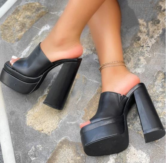 platform chunky heel slides