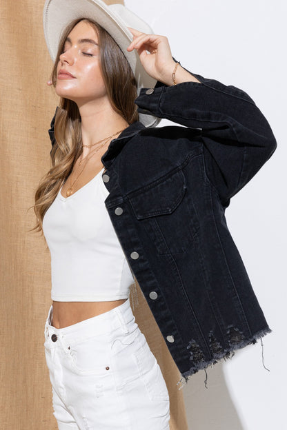 Rhinestone Fringe Split Back Denim Jacket