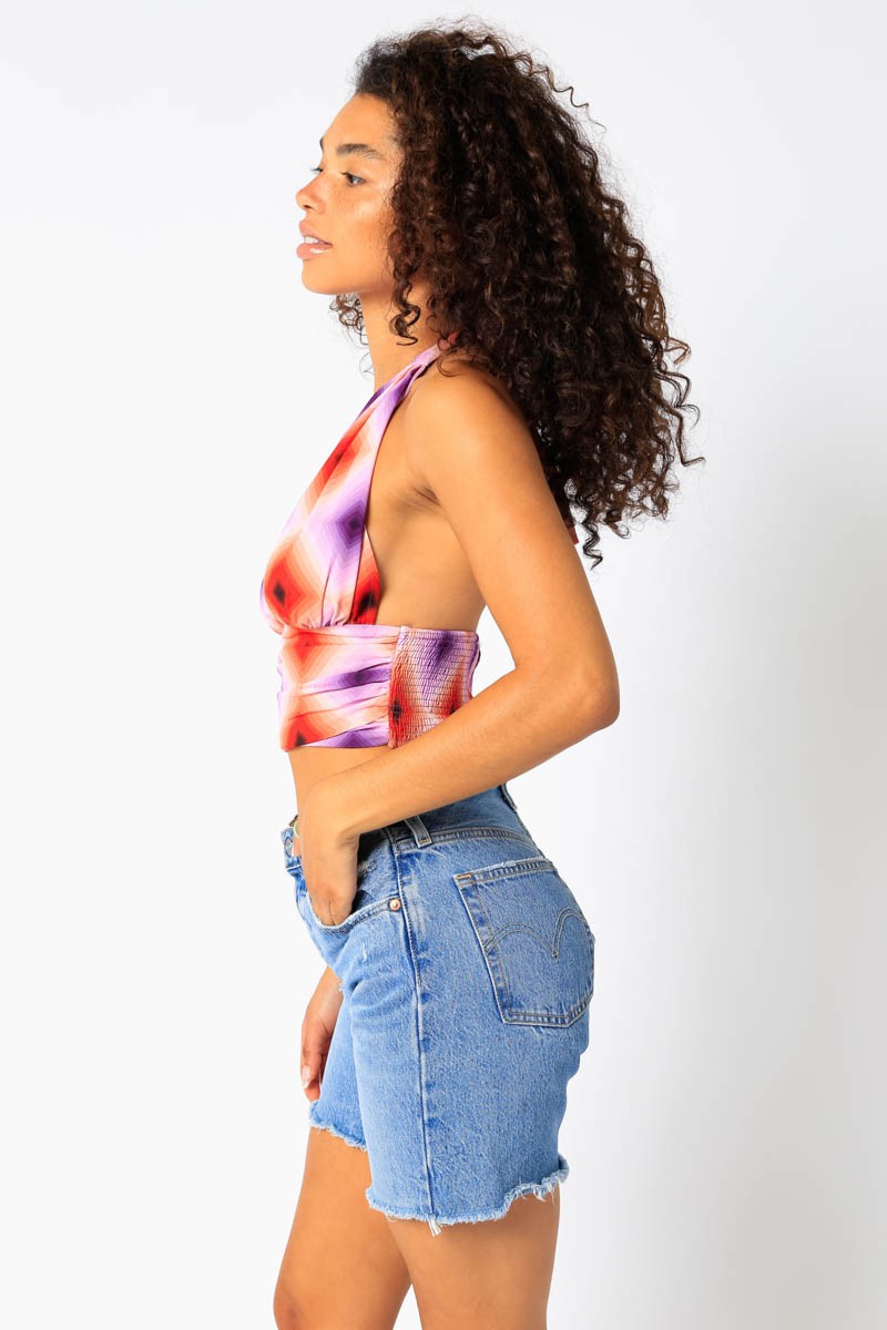 print crop halter top