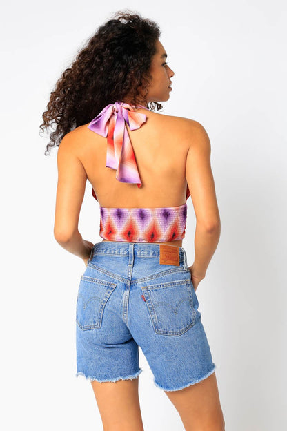 print crop halter top