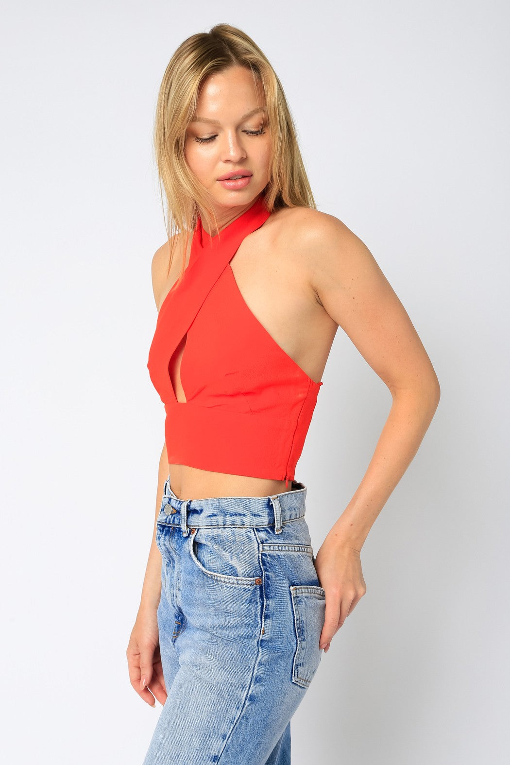 cropped criss cross halter top