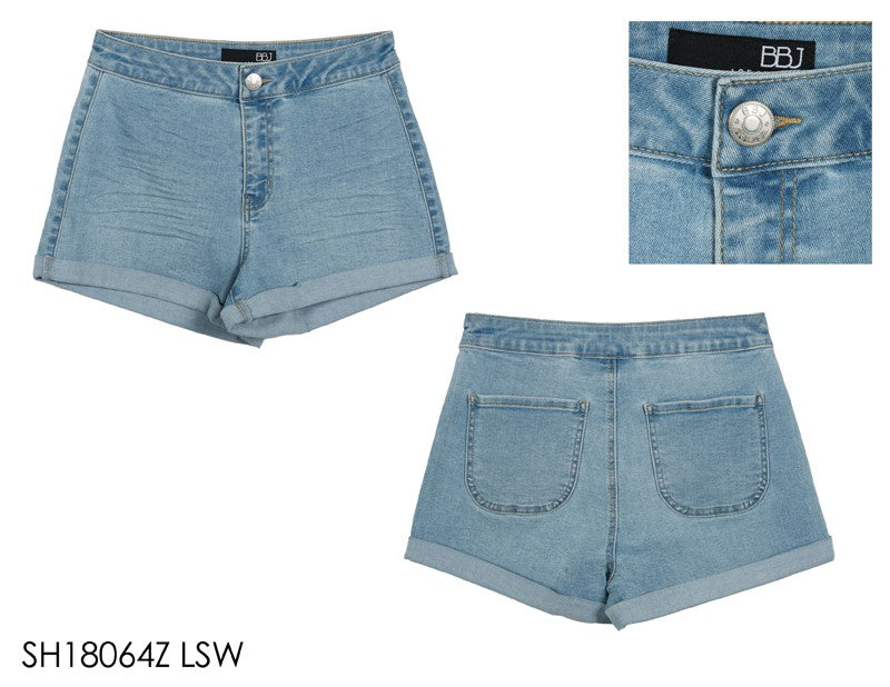 Rolled Cuff Stretch High Waisted Denim Shorts