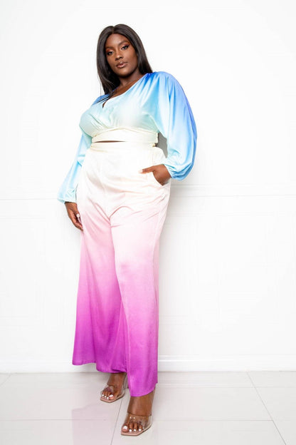 PLUS 2pc set- ombre surplice top & wide leg pants - RK Collections Boutique