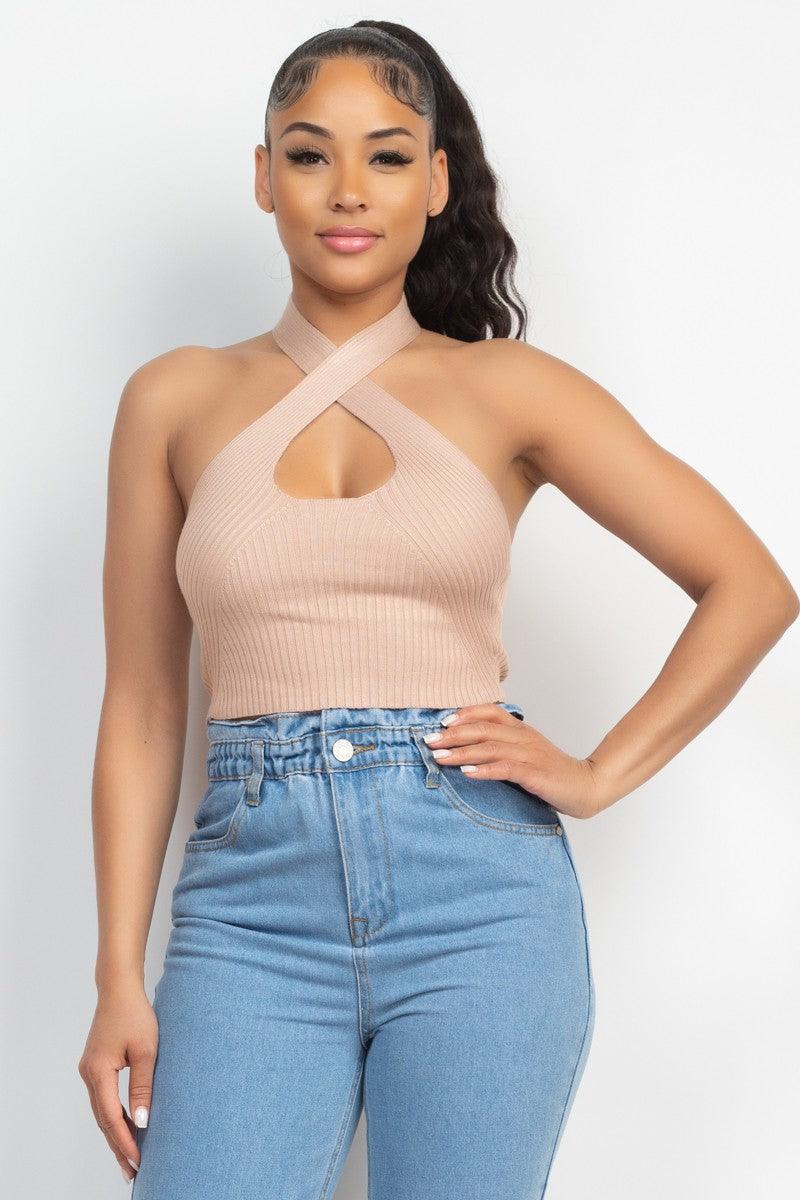 ribbed halter neck racerback crop top - RK Collections Boutique