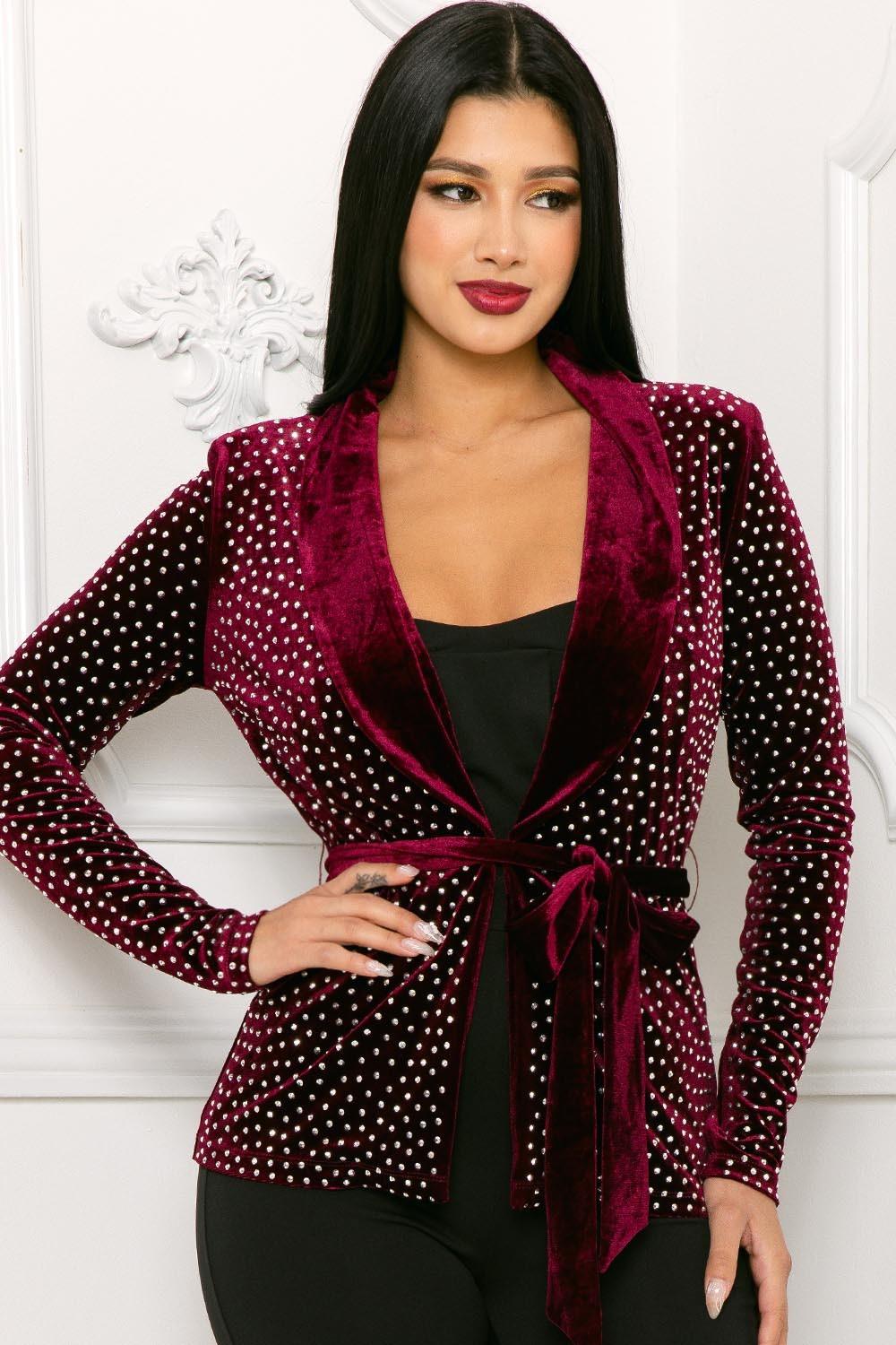 rhinestone studded velvet smoking jacket - RK Collections Boutique