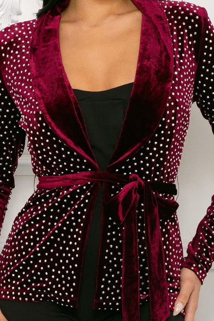 rhinestone studded velvet smoking jacket - RK Collections Boutique