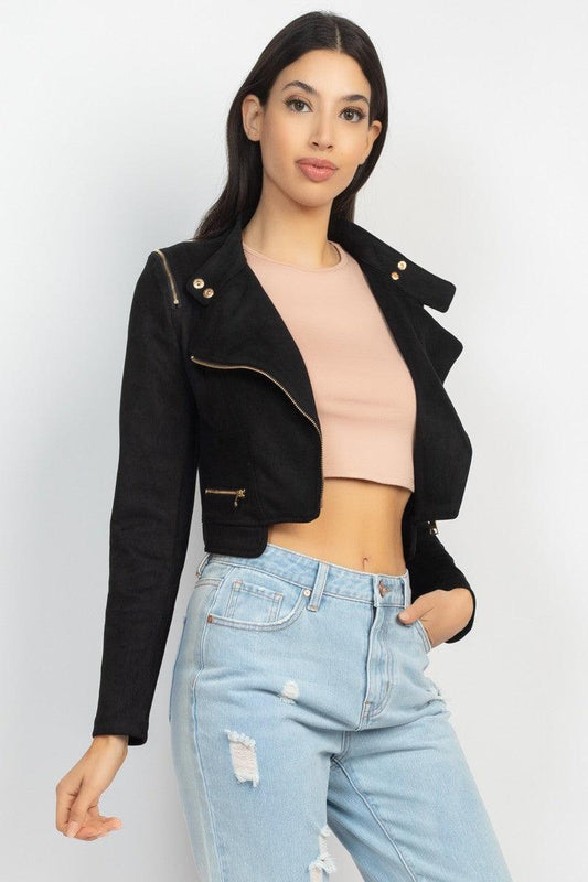 crop faux suede biker jacket - RK Collections Boutique