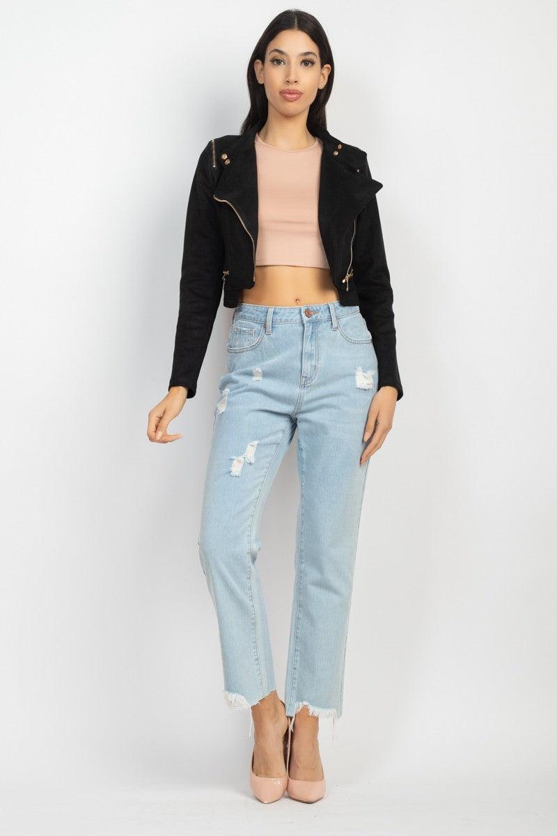 crop faux suede biker jacket - RK Collections Boutique