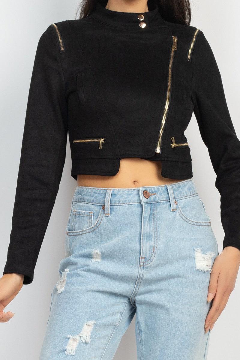 crop faux suede biker jacket - RK Collections Boutique