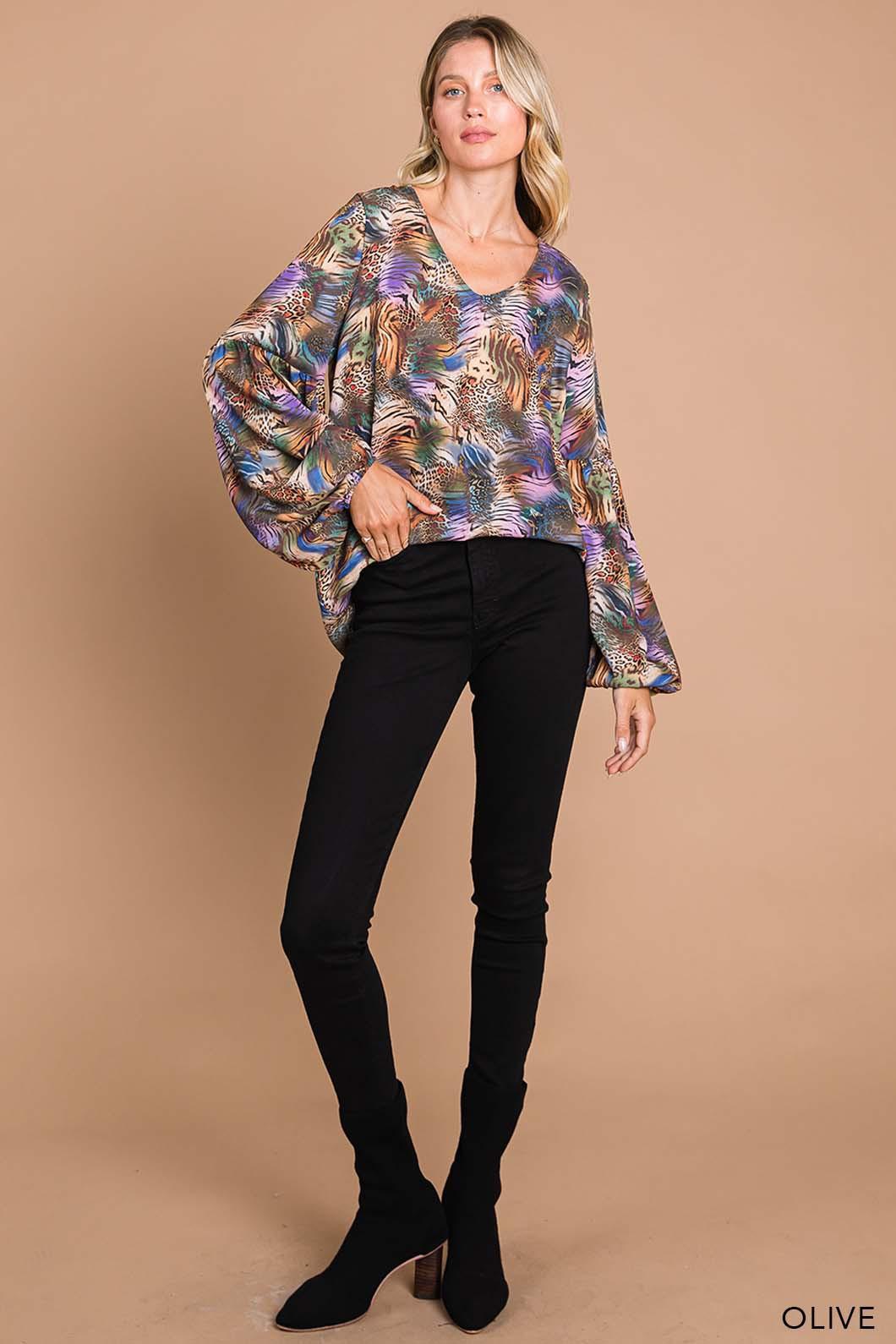 PLUS Animal Print V Neck Top - RK Collections Boutique