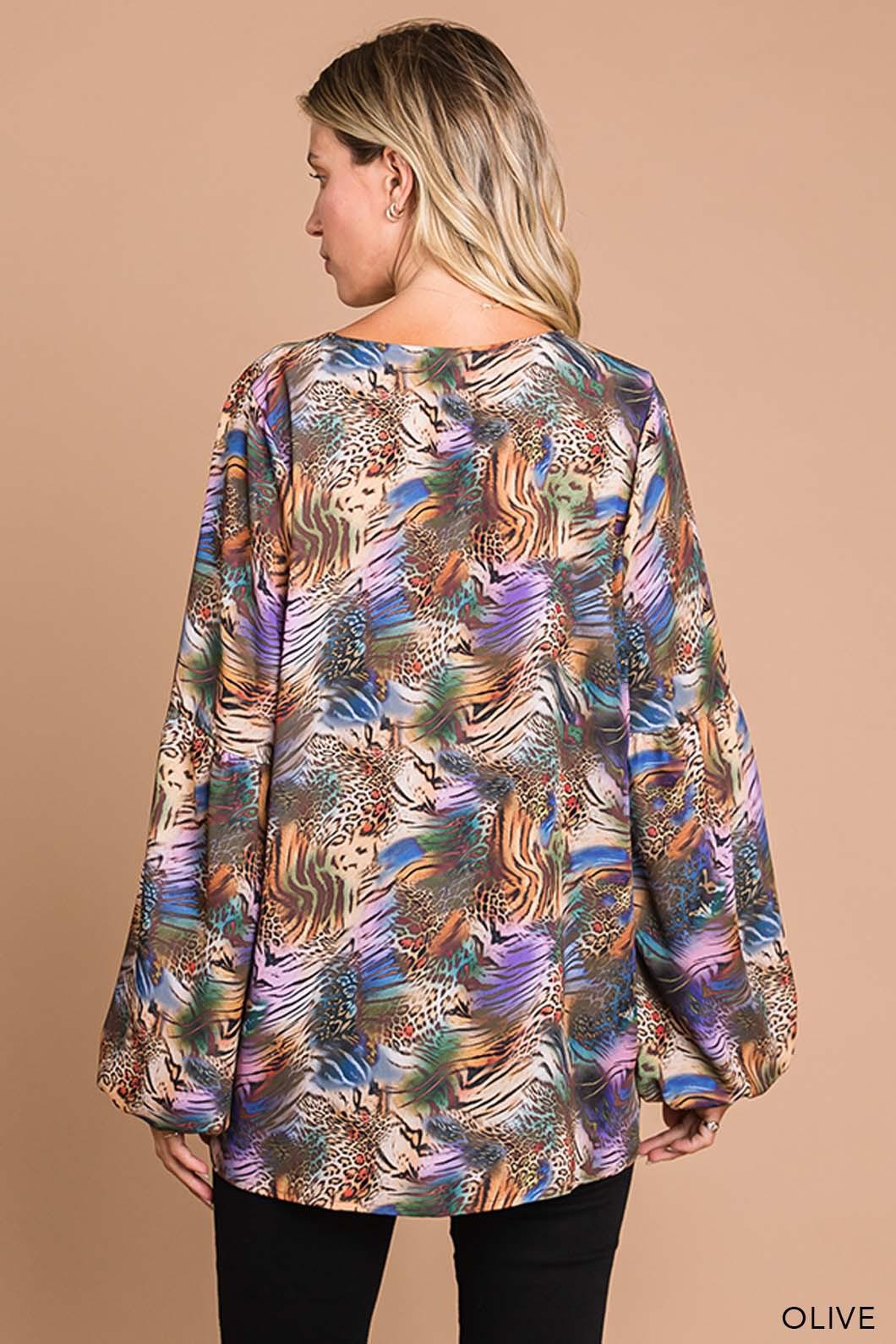 PLUS Animal Print V Neck Top - RK Collections Boutique