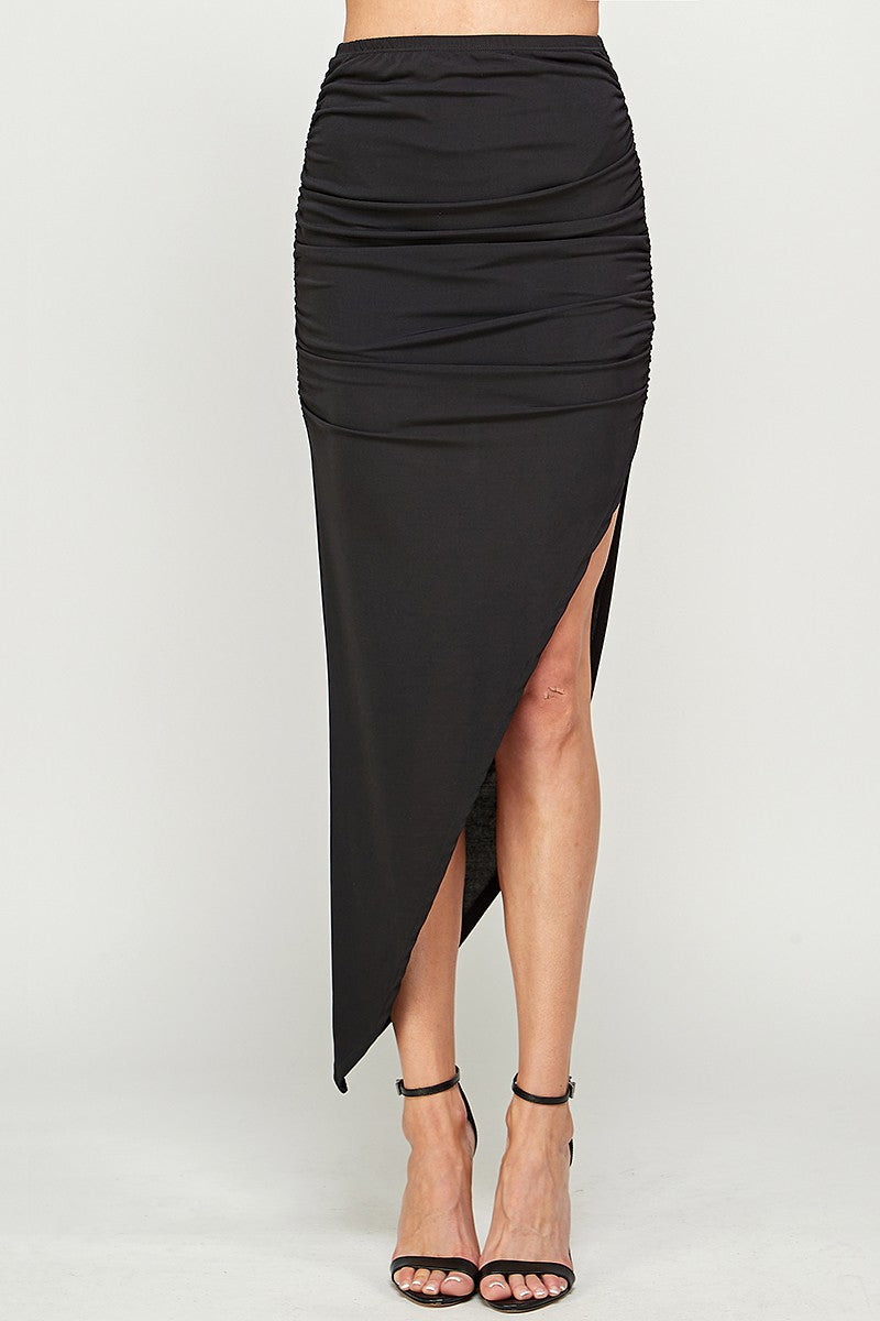 ruched diagonal hem maxi skirt