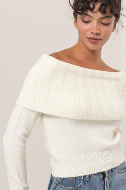 fold over off the shoulder sweater