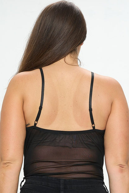 PLUS Mesh overlay cross wrap sheer bodysuit