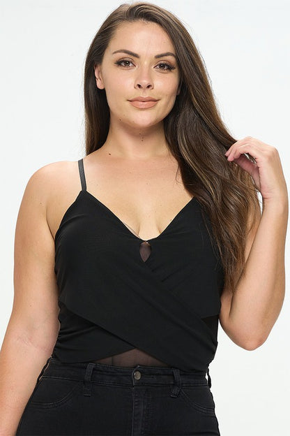 PLUS Mesh overlay cross wrap sheer bodysuit