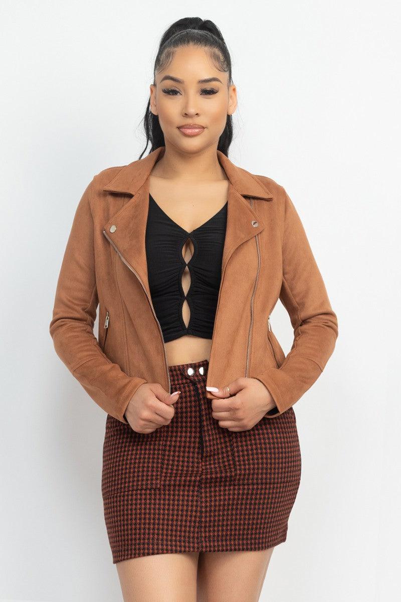 Faux Suede Moto Jacket - RK Collections Boutique