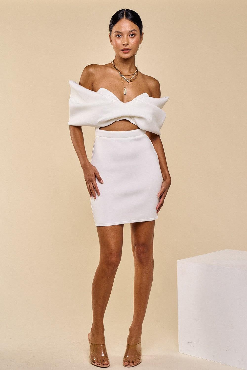 off the shoulder peek-a-boo bow dress - RK Collections Boutique