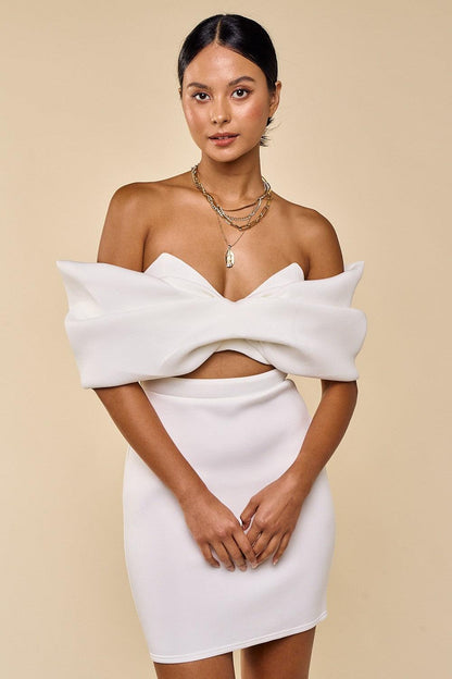 off the shoulder peek-a-boo bow dress - RK Collections Boutique