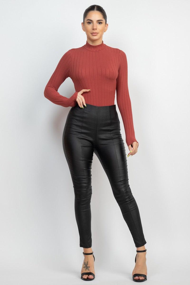 PU leather mid rise elastic pant - RK Collections Boutique