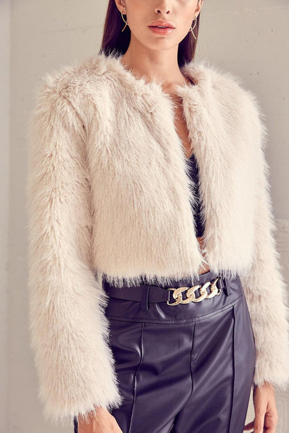 plush faux fur cropped jacket - RK Collections Boutique