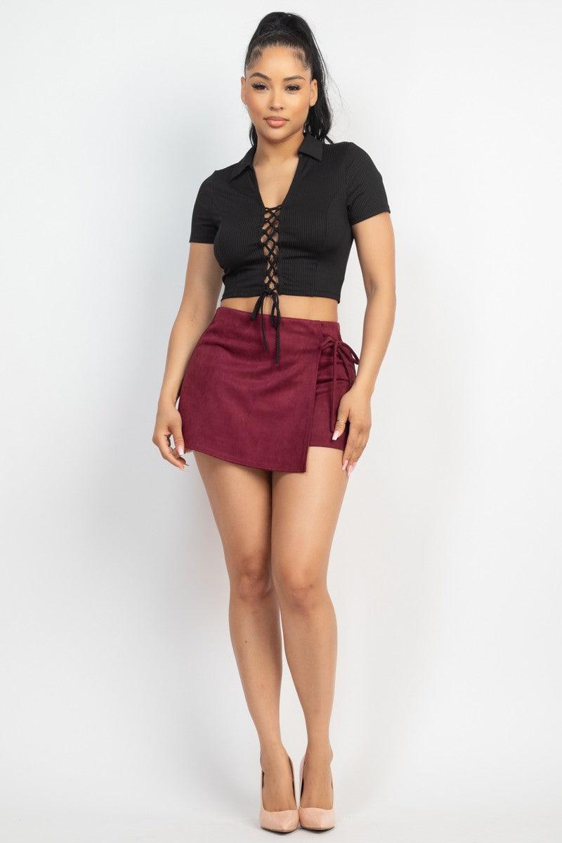 faux suede wide tie wrap skort - RK Collections Boutique