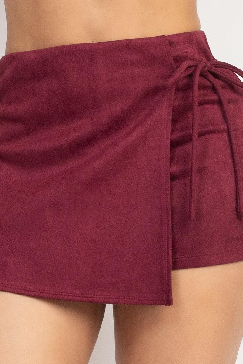 faux suede wide tie wrap skort - RK Collections Boutique