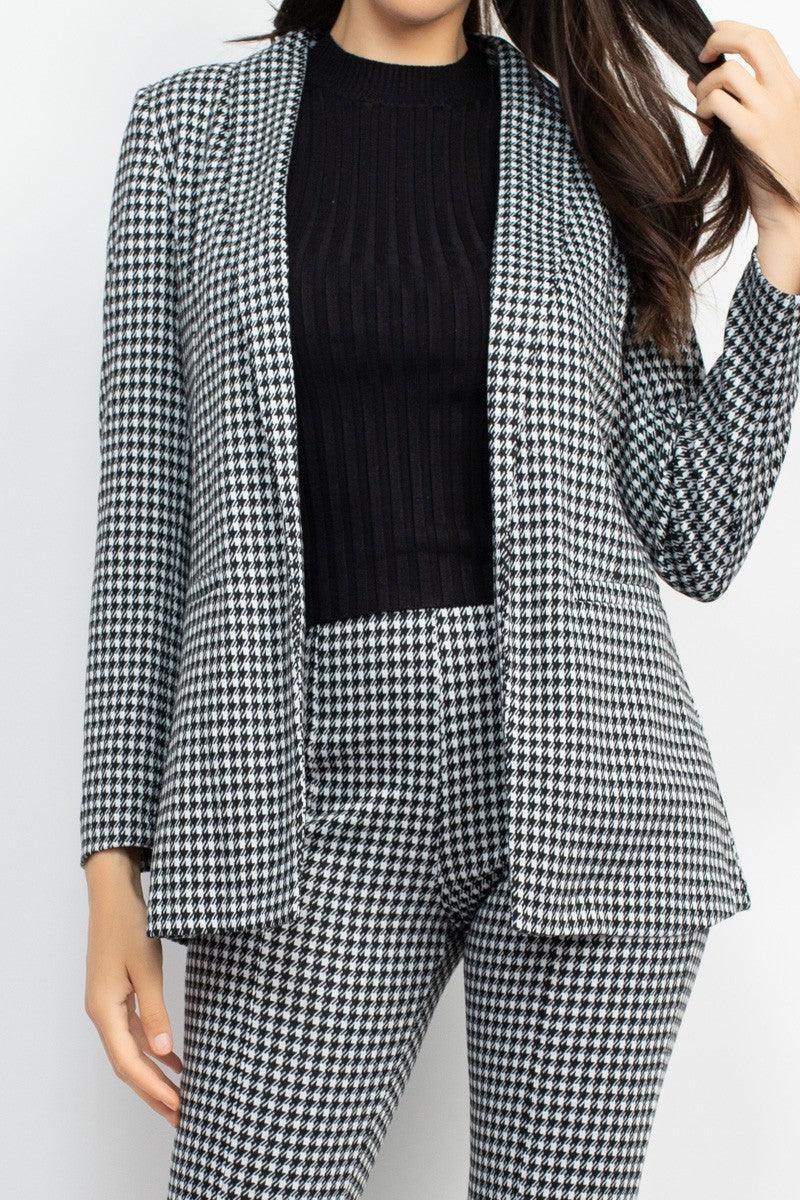 houndstooth open front blazer - RK Collections Boutique