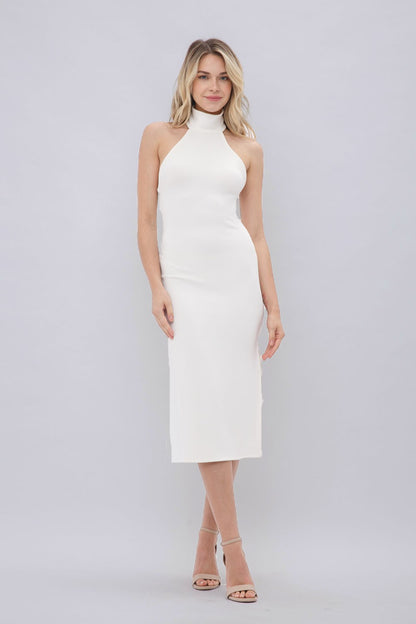 halter neck midi dress with slit