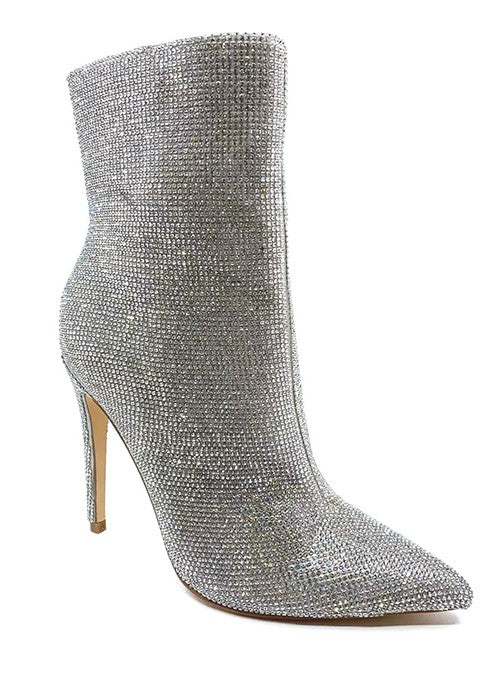 Rhinestone pointed stiletto bootie