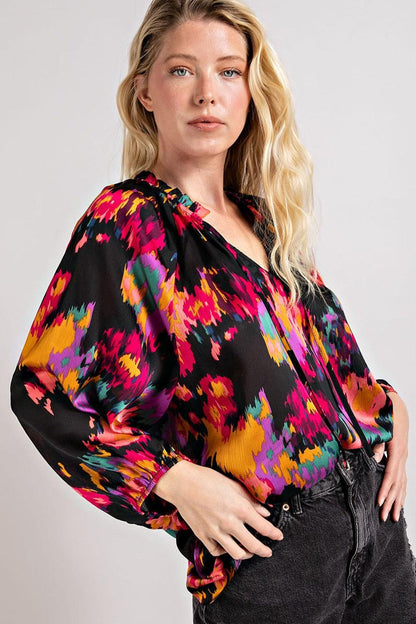 PLUS print tie neck blouse - RK Collections Boutique