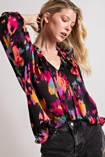 print tie neck blouse - RK Collections Boutique