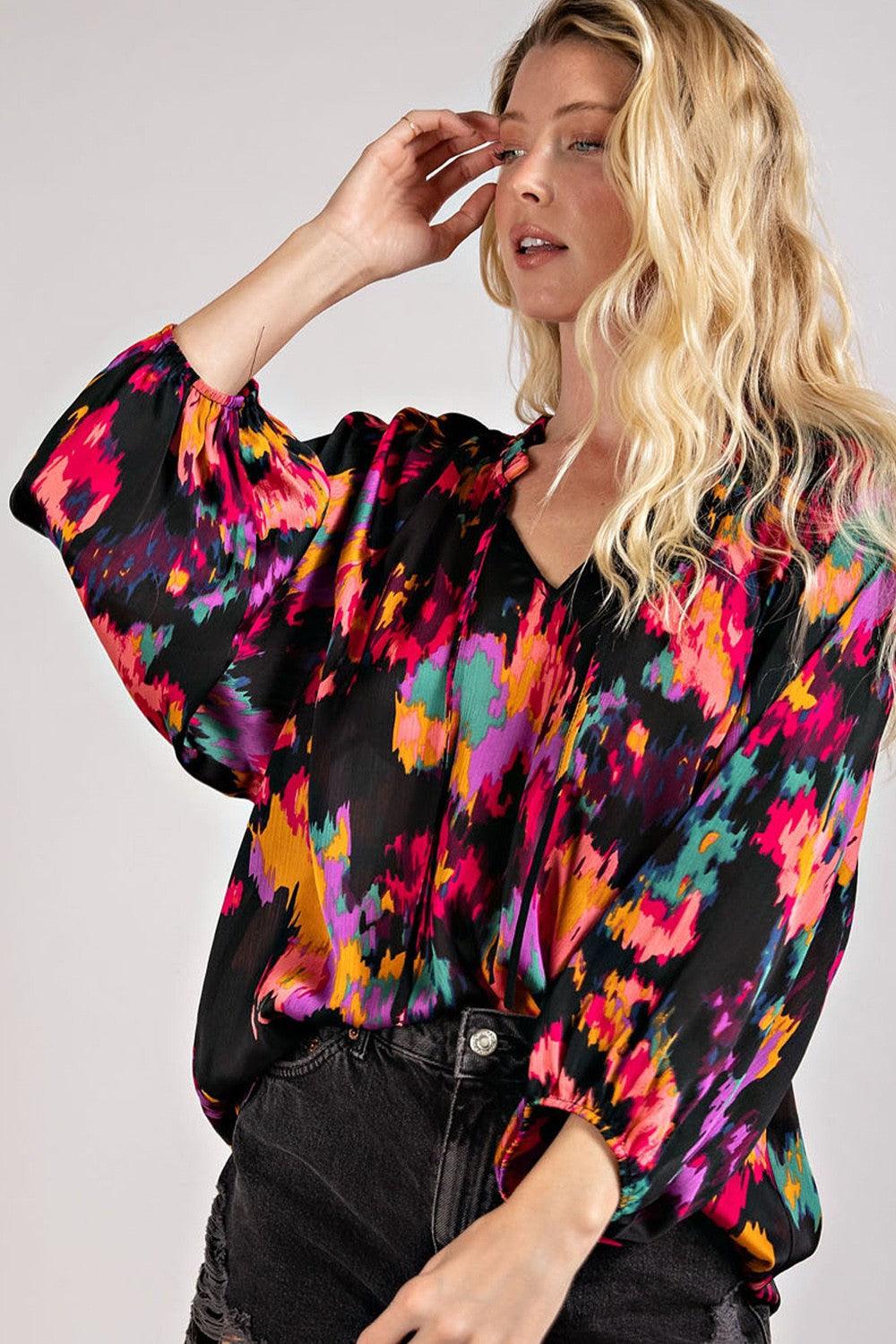 PLUS print tie neck blouse - RK Collections Boutique