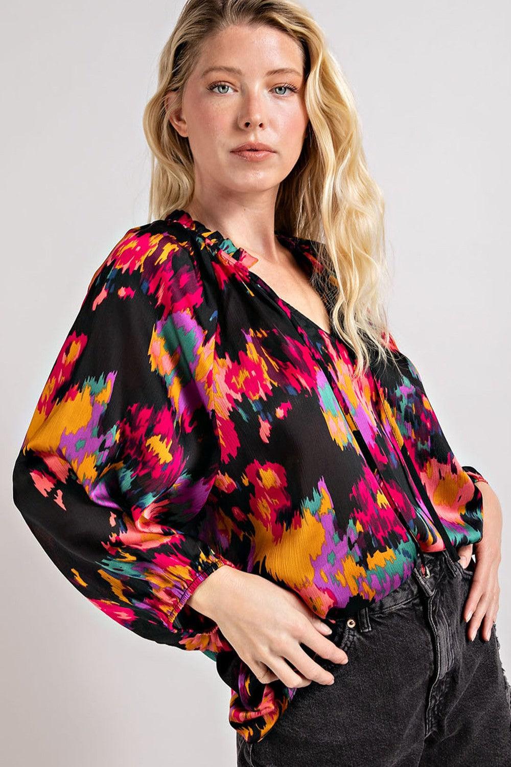 print tie neck blouse - RK Collections Boutique