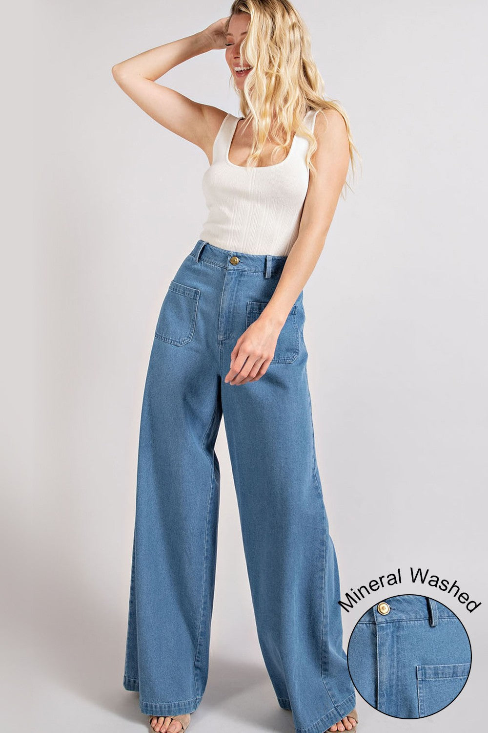 patch pocket wide leg pants