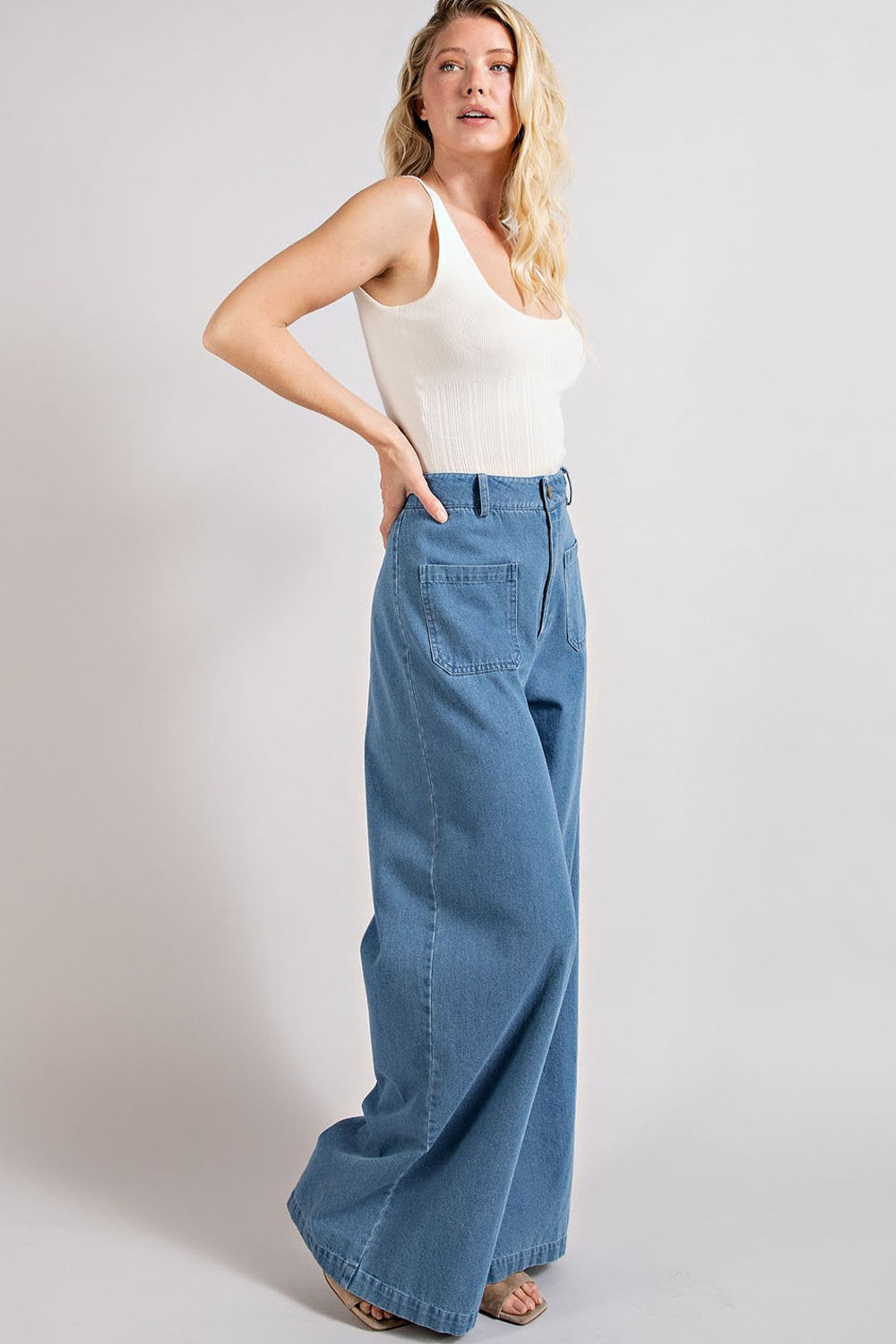 patch pocket wide leg pants