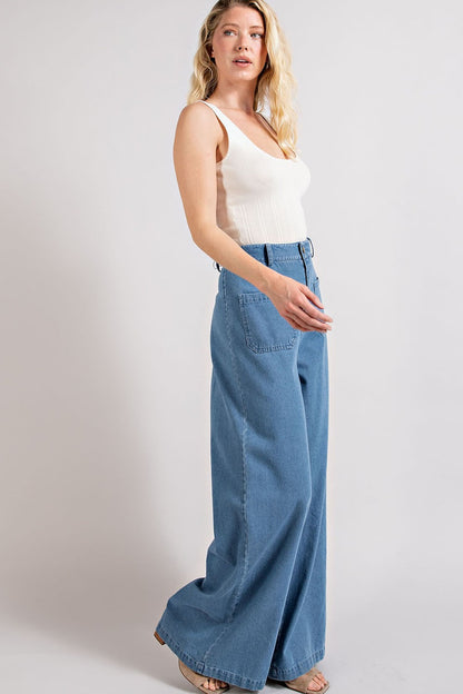 patch pocket wide leg pants