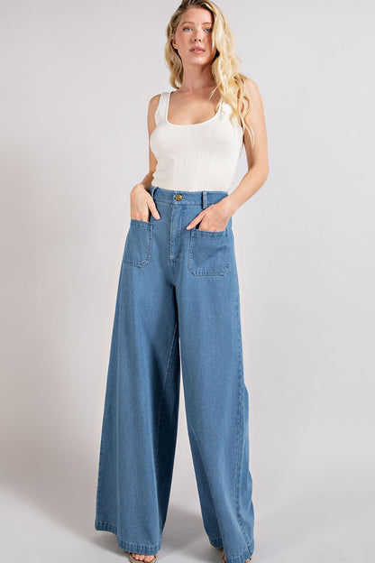 patch pocket wide leg pants