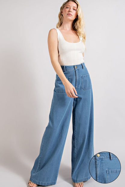 patch pocket wide leg pants