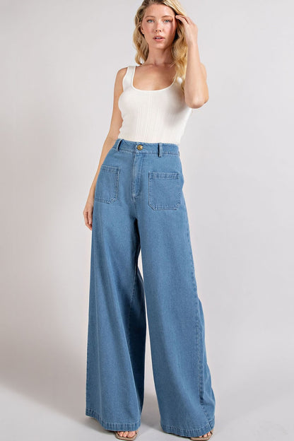 patch pocket wide leg pants