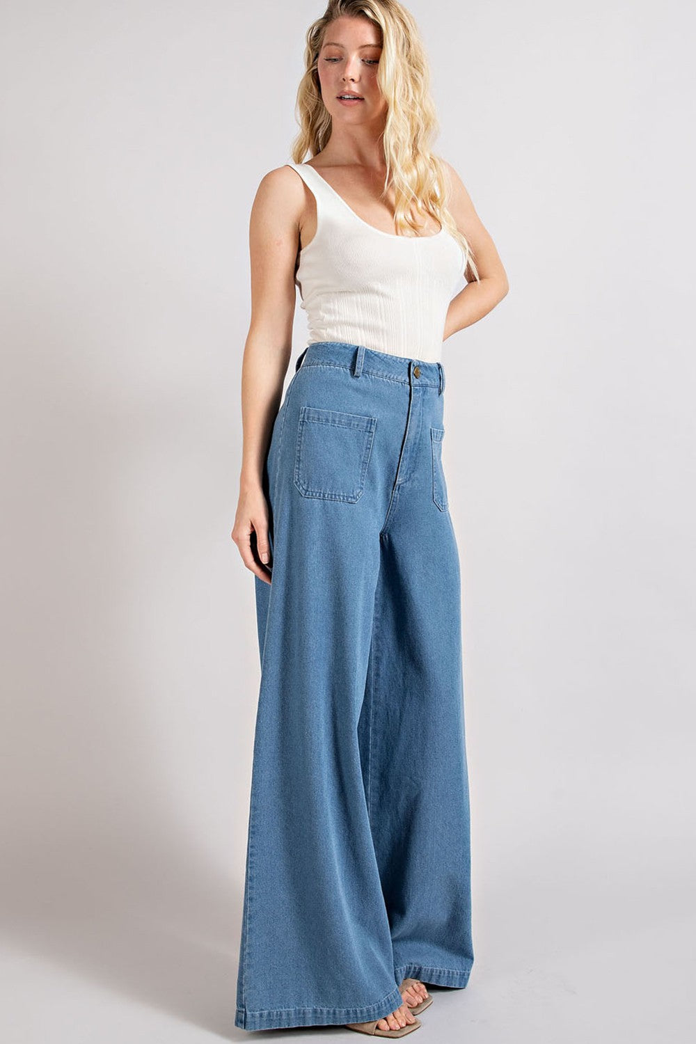 patch pocket wide leg pants