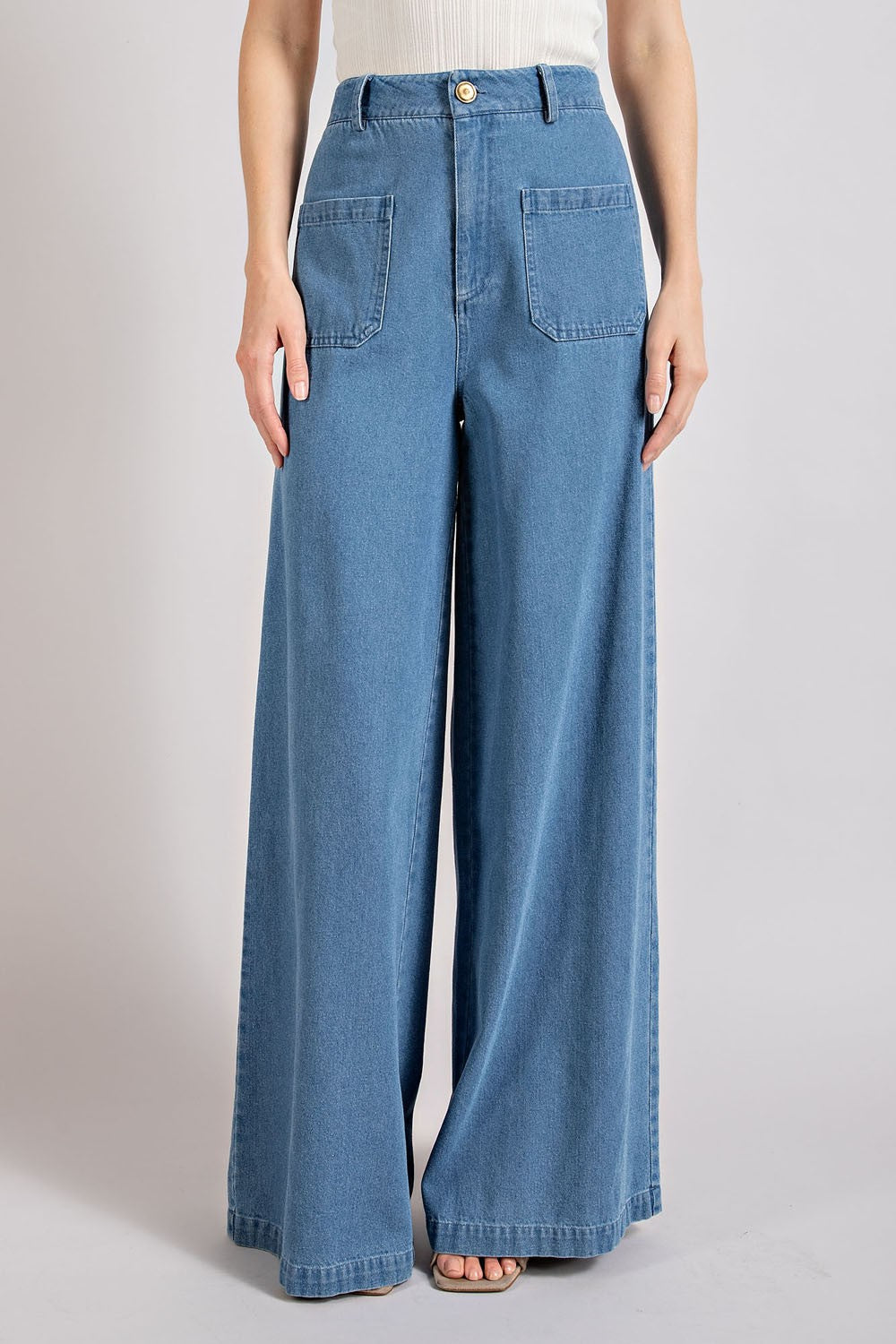 patch pocket wide leg pants