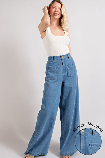 patch pocket wide leg pants