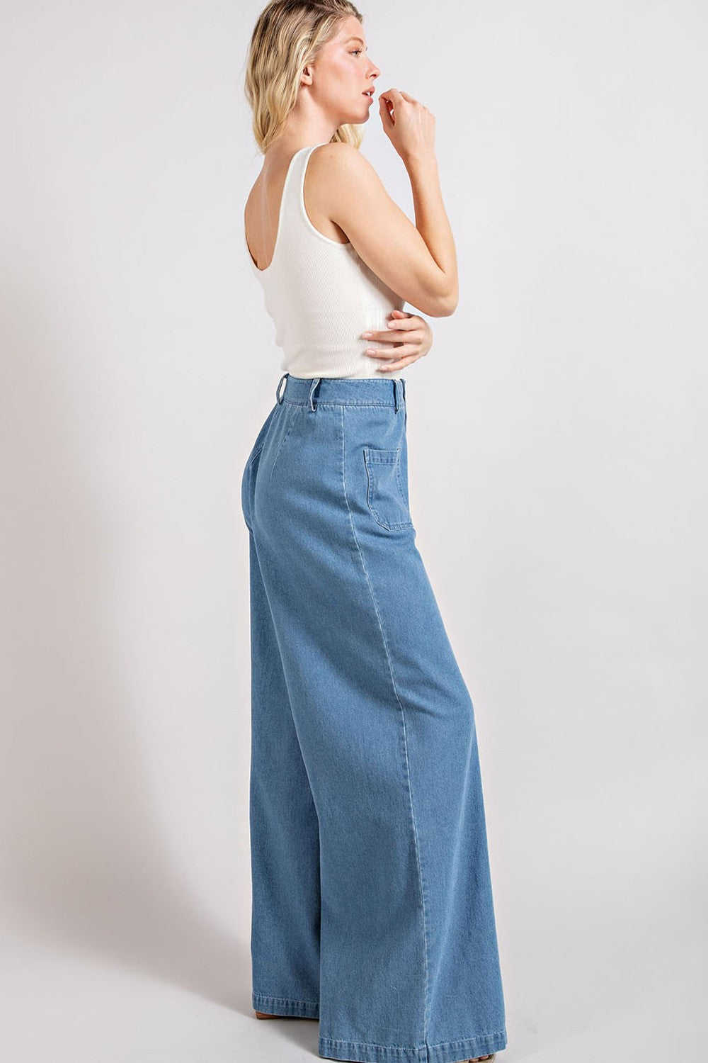 patch pocket wide leg pants