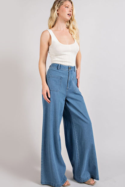 patch pocket wide leg pants