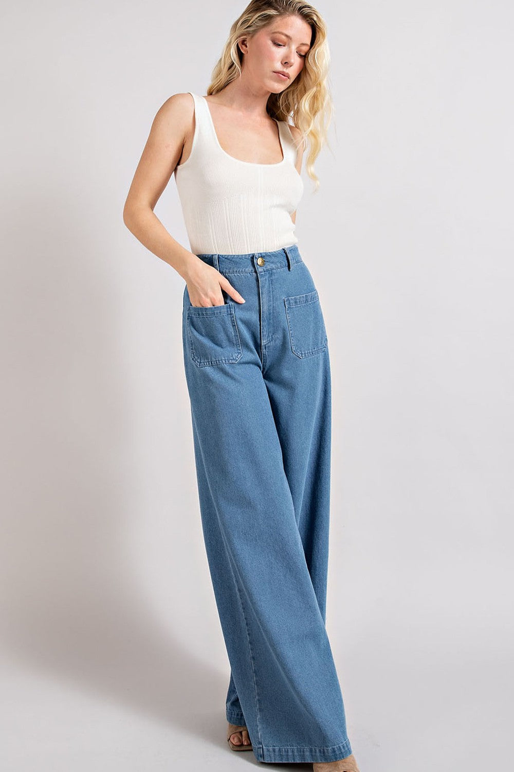 patch pocket wide leg pants