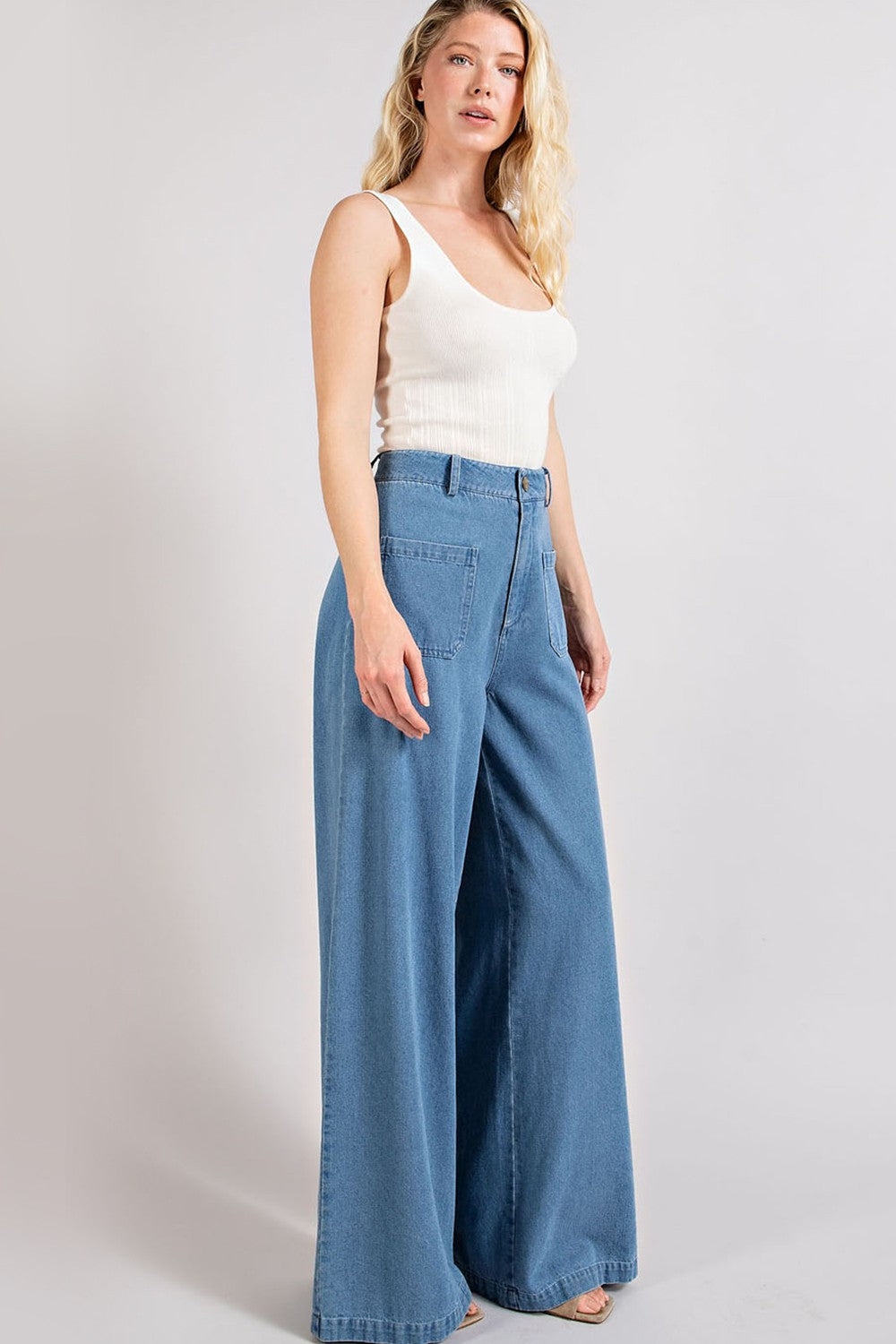 patch pocket wide leg pants