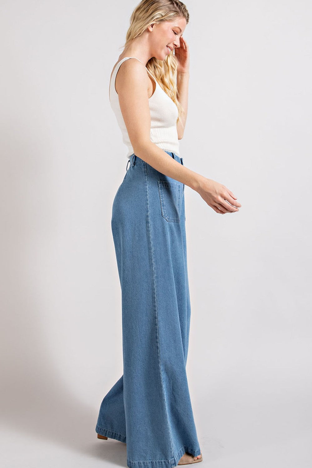 patch pocket wide leg pants