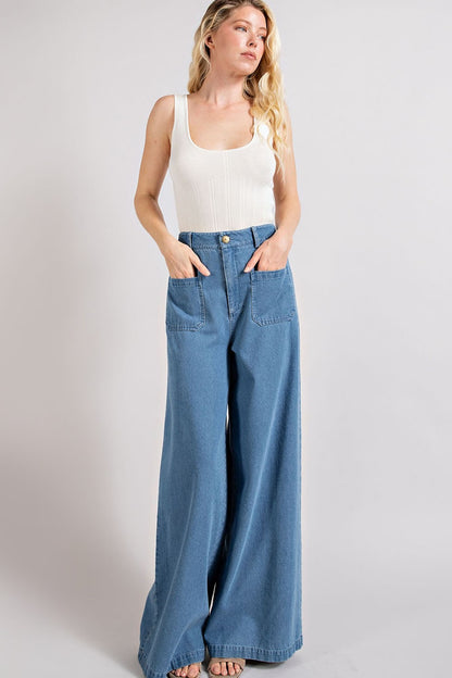 patch pocket wide leg pants