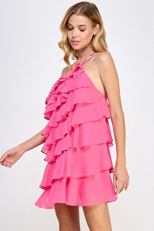 double strap one shoulder ruffle dress - RK Collections Boutique