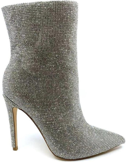 Rhinestone pointed stiletto bootie